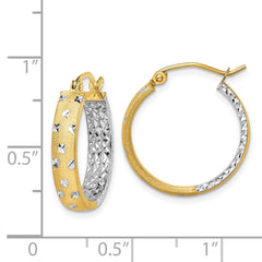 14K Two-Tone Gold Satin Polished Diamond-cut In Out Hoop Earrings