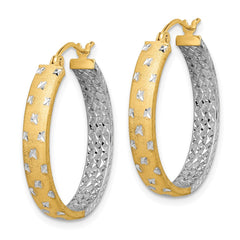 14K Two-Tone Gold Polished Satin Diamond-cut In Out Hoop Earrings