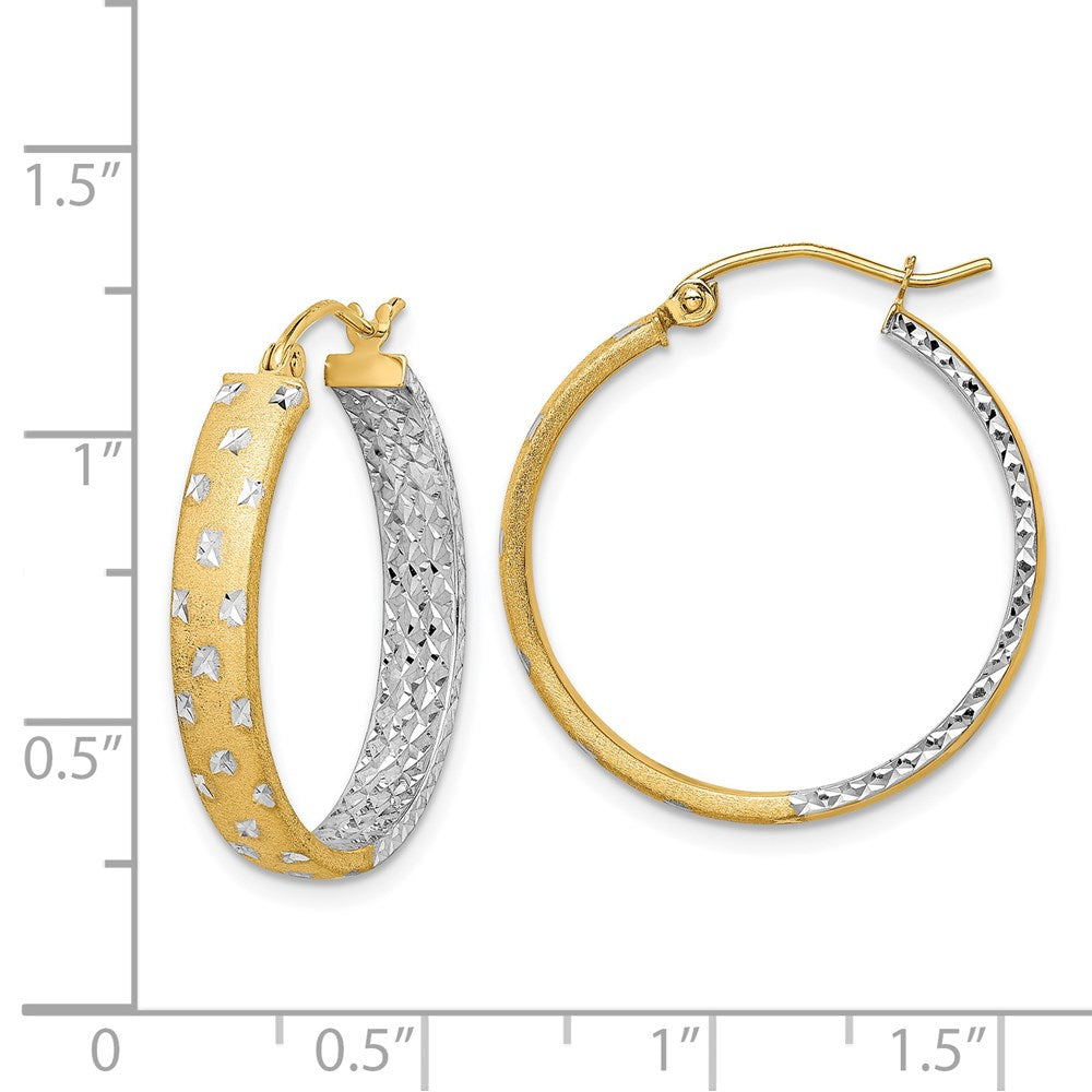 14K Two-Tone Gold Polished Satin Diamond-cut In Out Hoop Earrings