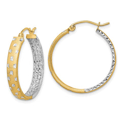 14K Two-Tone Gold Polished Satin Diamond-cut In Out Hoop Earrings