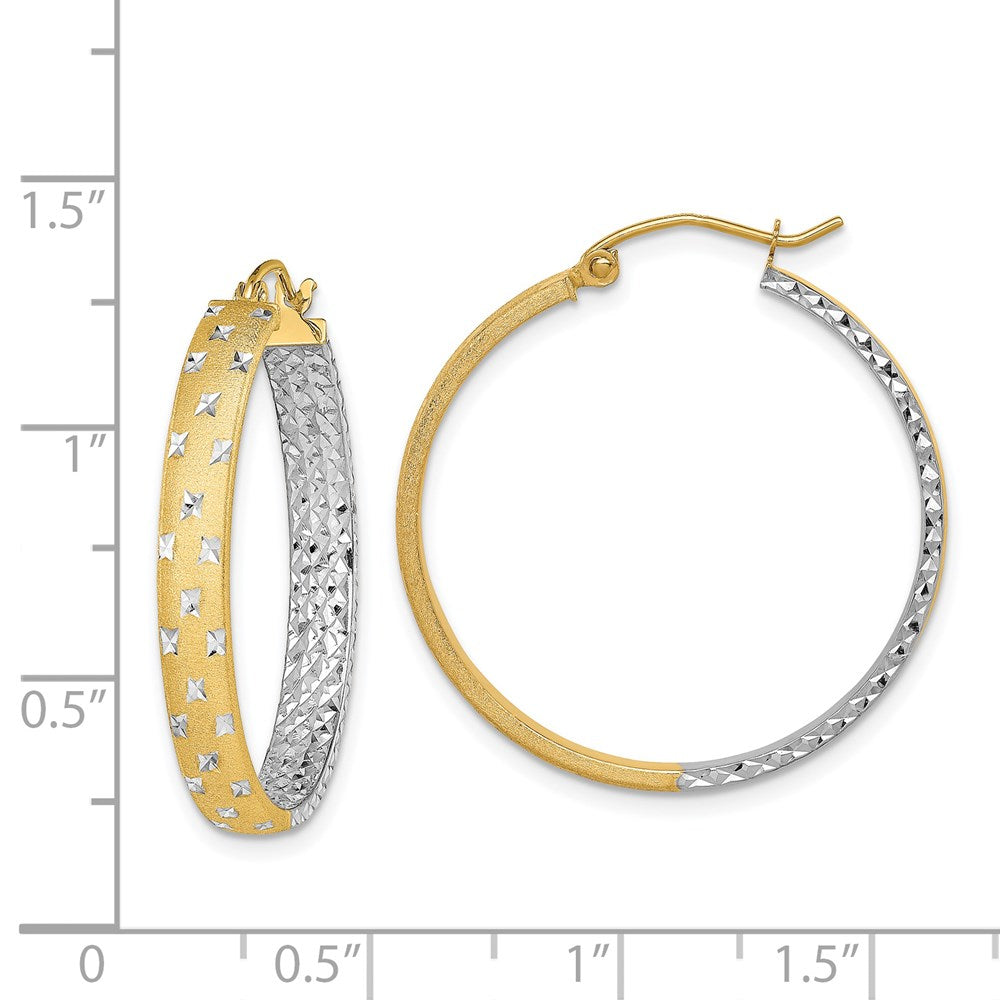 14K Two-Tone Gold Polished Satin Diamond-cut In Out Hoop Earrings