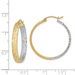 14K Two-Tone Gold Polished Satin Diamond-cut In Out Hoop Earrings