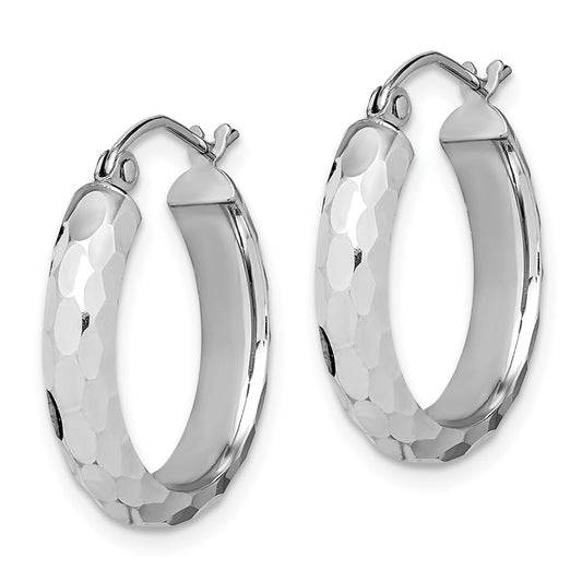 14K White Gold Diamond-cut Hoop Earrings