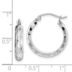 14K White Gold Diamond-cut Hoop Earrings