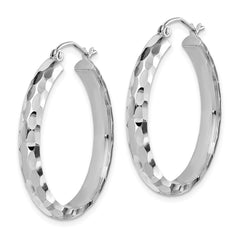 14K White Gold Diamond-cut Hoop Earrings