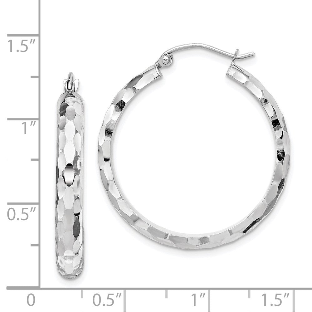 14K White Gold Diamond-cut Hoop Earrings