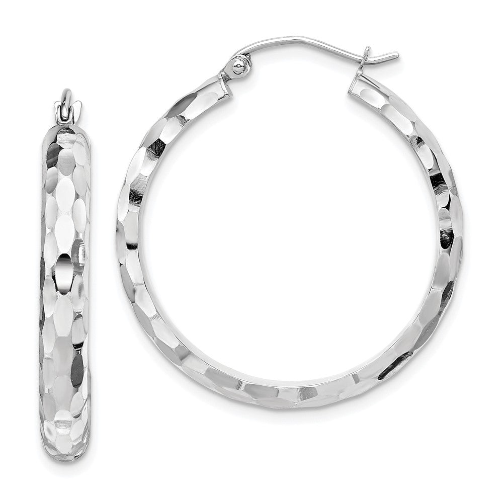 14K White Gold Diamond-cut Hoop Earrings