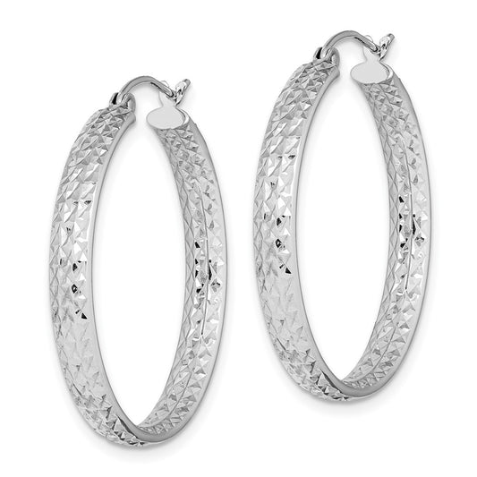 14K White Gold Diamond-cut In Out Hoop Earrings