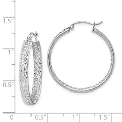 14K White Gold Diamond-cut In Out Hoop Earrings