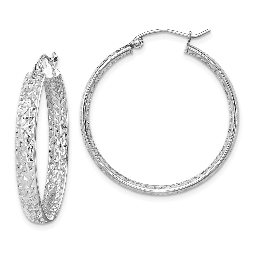 14K White Gold Diamond-cut In Out Hoop Earrings