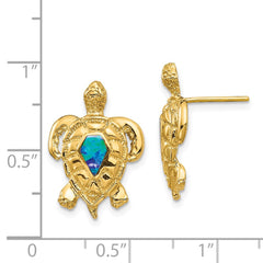 14K Yellow Gold Created Opal Turtle Post Earrings