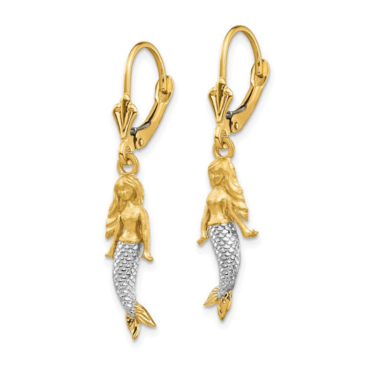 14K Two-Tone Gold Brushed & Polished Mermaid Earrings