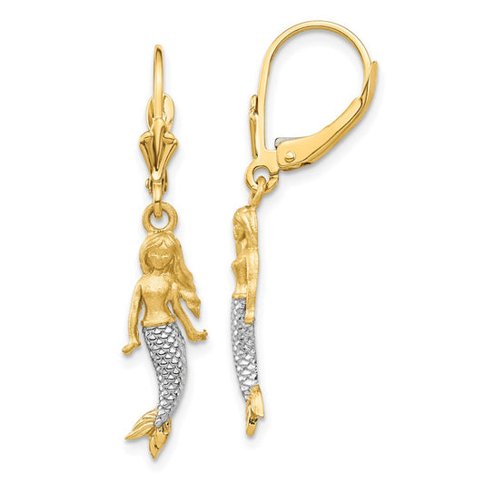 14K Two-Tone Gold Brushed & Polished Mermaid Earrings