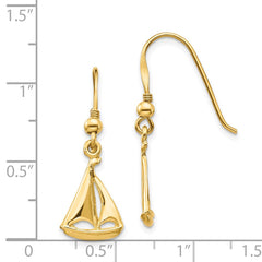 14K Yellow Gold Sailboat Shepherd Hook Earrings