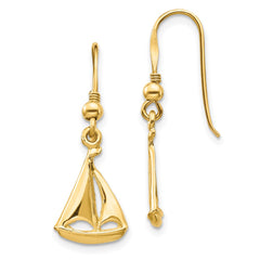 14K Yellow Gold Sailboat Shepherd Hook Earrings