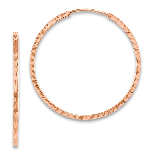 14K Rose Gold Diamond-cut Square Tube Endless Hoop Earrings