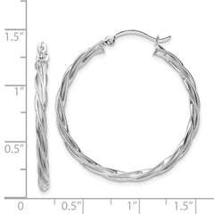 14K White Gold Polished 2.5mm Twisted Hoop Earrings