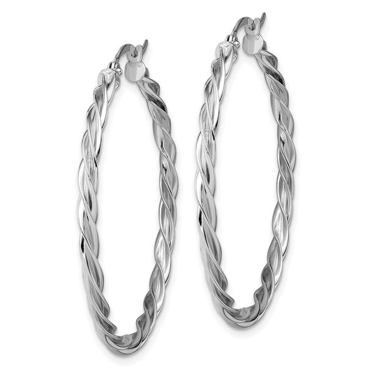 14K White Gold Polished Twisted 2.5mm Hoop Earrings