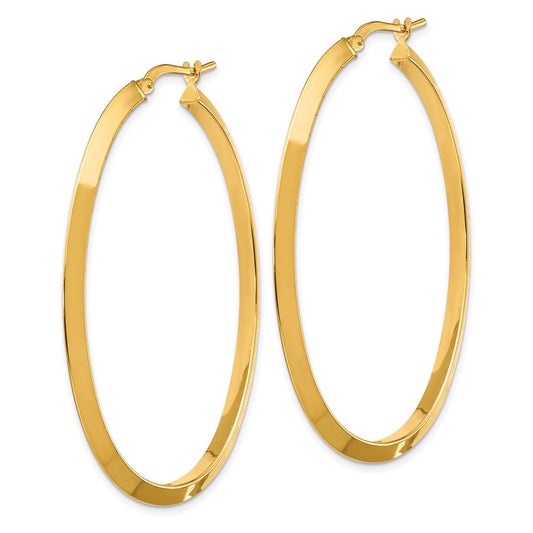 14K Yellow Gold Large 3mm Knife Edge Oval Hoop Earrings