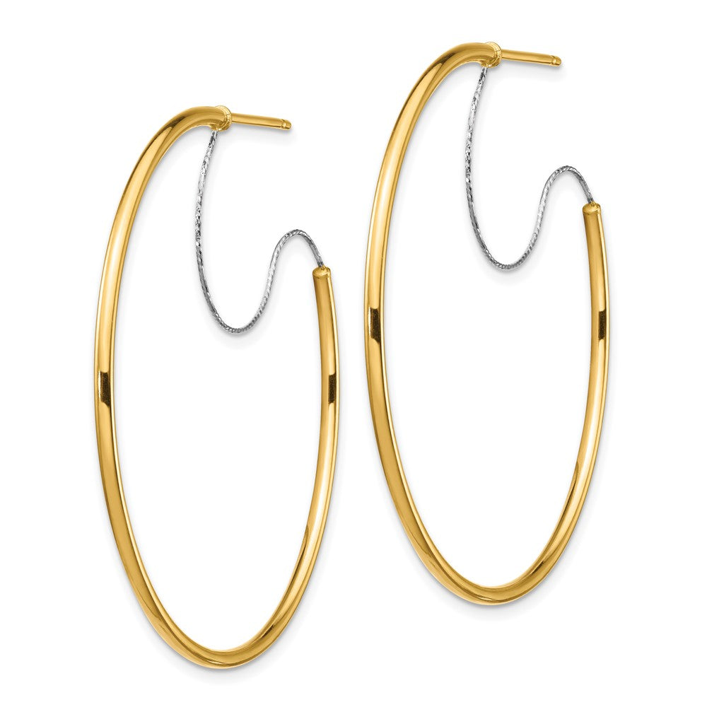 14K Two-Tone Gold Large 2x45mm Diamond-cut Wire Polished Hoop Earrings