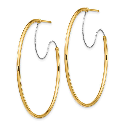 14K Two-Tone Gold Large 2x45mm Diamond-cut Wire Polished Hoop Earrings