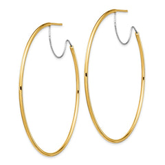 14K Two-Tone Gold Large 2x55mm Diamond-cut Wire Polished Hoop Earrings