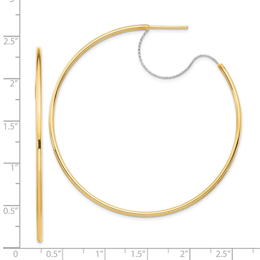 14K Two-Tone Gold Large 2x55mm Diamond-cut Wire Polished Hoop Earrings