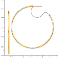 14K Two-Tone Gold Large 2x55mm Diamond-cut Wire Polished Hoop Earrings