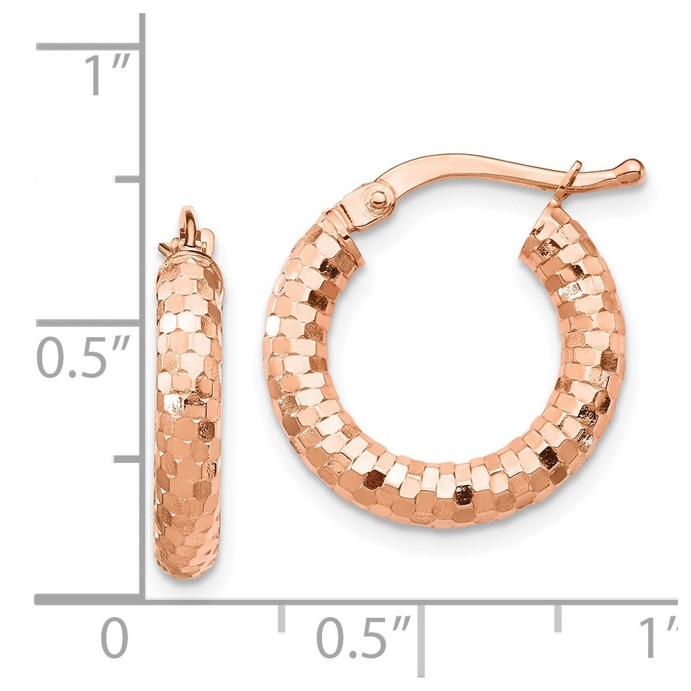 14K Rose Gold 3x10mm Diamond-cut Hoop Earrings