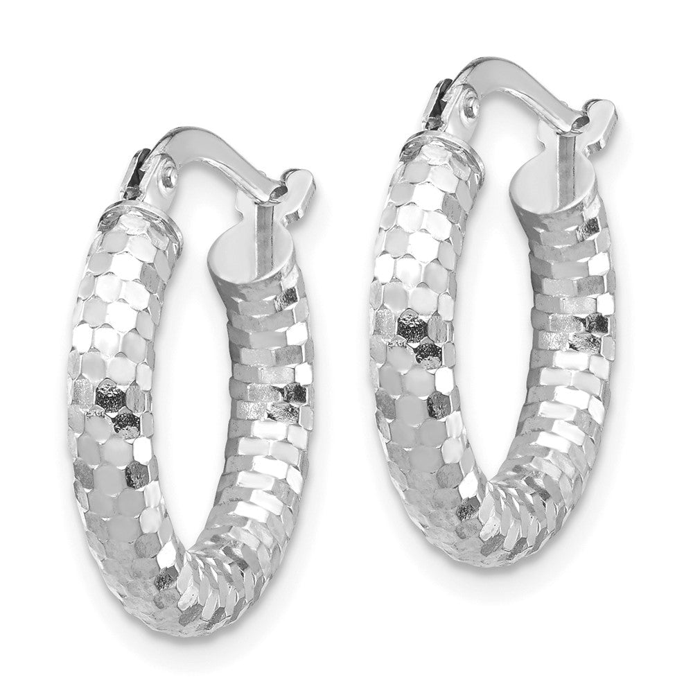 14K White Gold 3x10mm Diamond-cut Hoop Earrings