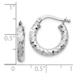 14K White Gold 3x10mm Diamond-cut Hoop Earrings