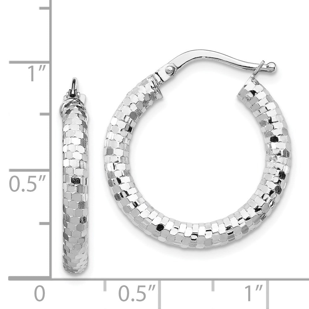 14K White Gold 3x22mm Diamond-cut Hoop Earrings