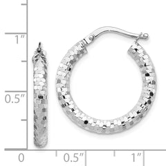 14K White Gold 3x22mm Diamond-cut Hoop Earrings