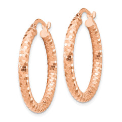 14K Rose Gold 3x27mm Diamond-cut Hoop Earrings