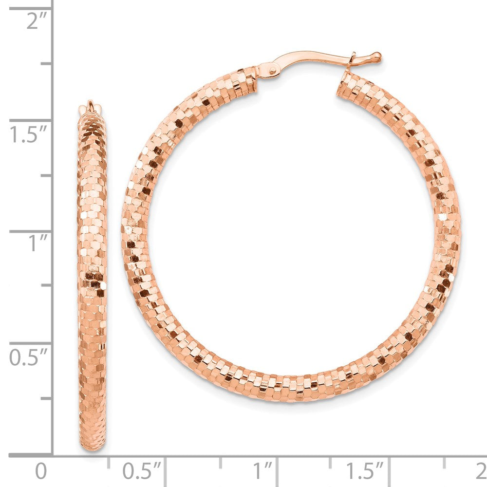 14K Rose Gold 3x38mm Diamond-cut Hoop Earrings