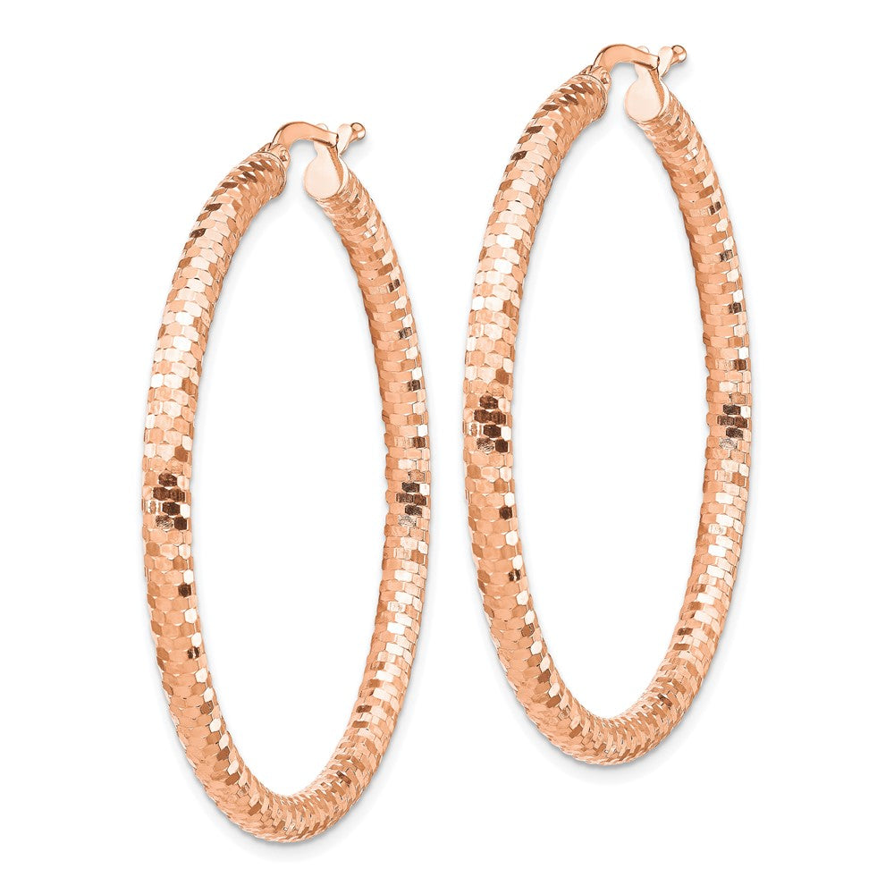 14K Rose Gold 3x35mm Diamond-cut Hoop Earrings