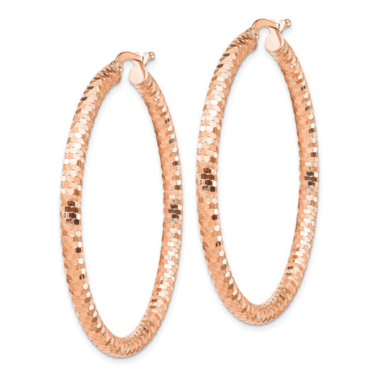 14K Rose Gold 3x35mm Diamond-cut Hoop Earrings