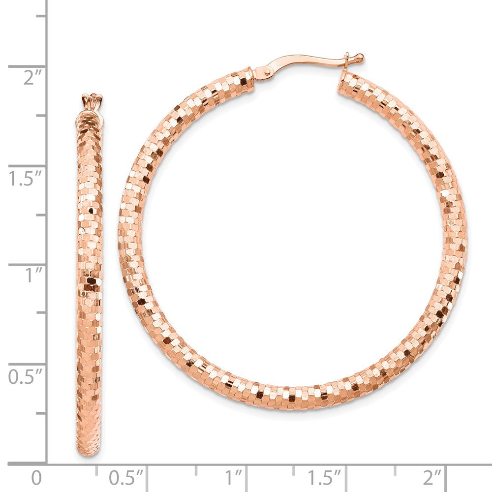 14K Rose Gold 3x35mm Diamond-cut Hoop Earrings