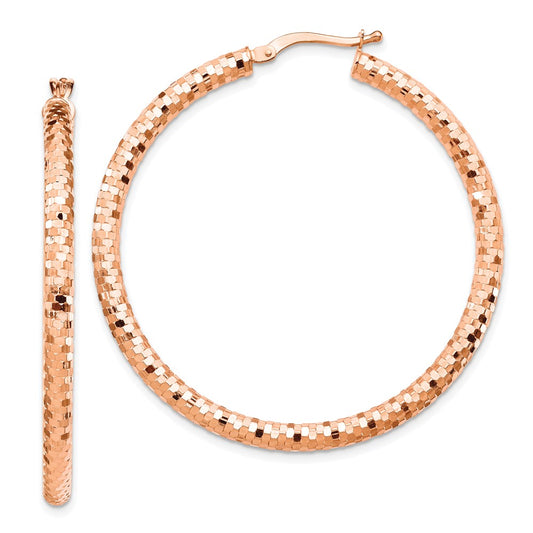 14K Rose Gold 3x35mm Diamond-cut Hoop Earrings