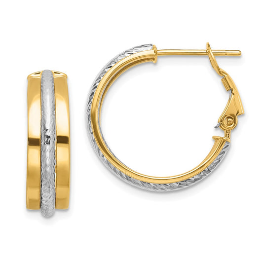 14K Two-Tone Gold Polished Diamond-cut Hoop Earrings