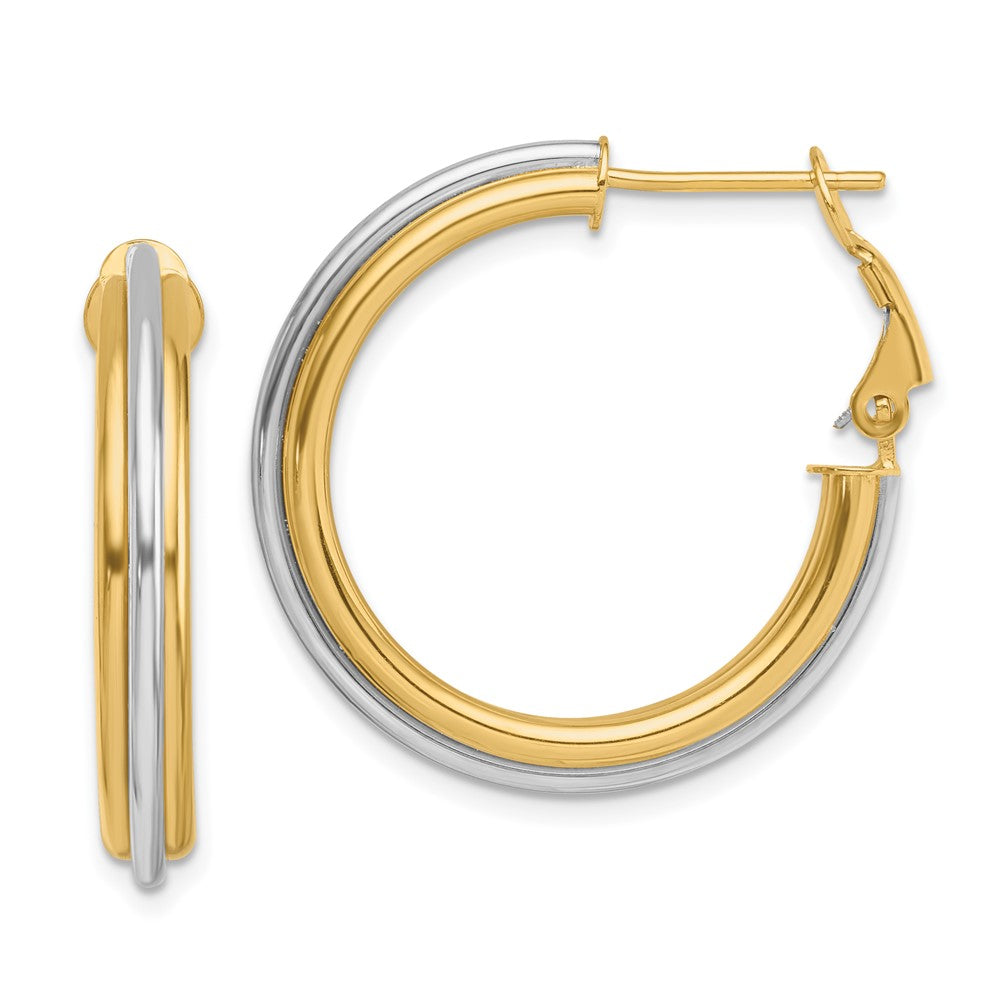 14K Two-Tone Gold 28mm Polished Omega Back Hoop Earrings