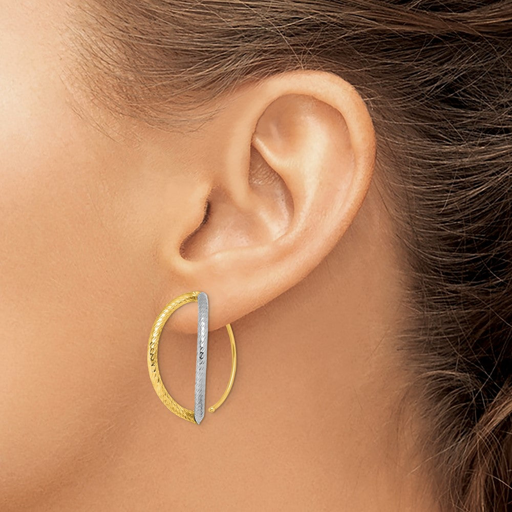 14K Two-Tone Gold Diamond-cut Dangle Threader Earrings