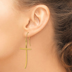 14K Yellow Gold Polished Cross Dangle Earrings