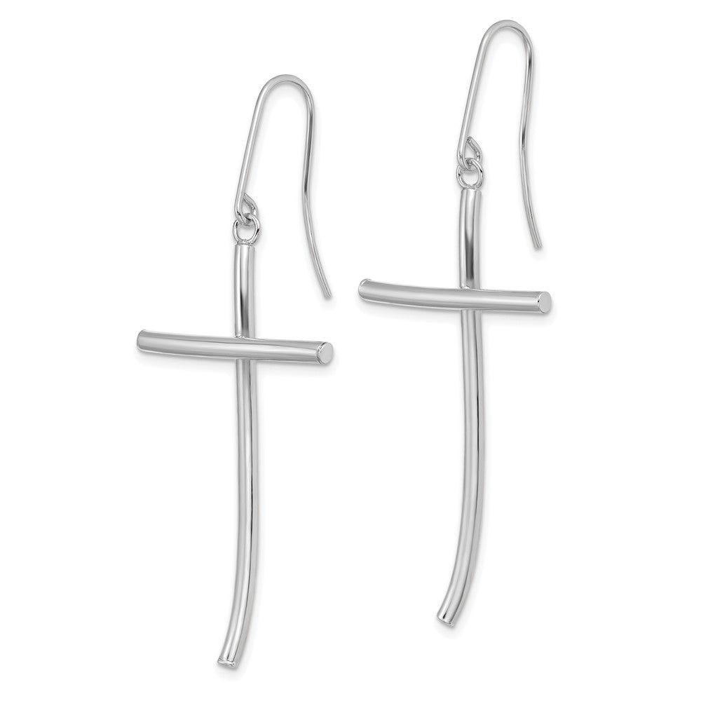 14K White Gold Polished Cross Dangle Earrings