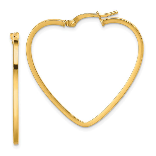 14K Yellow Gold Polished Heart Hoop Earrings
