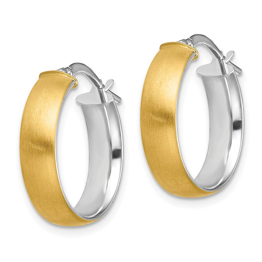 14K Two-Tone Gold Small 5mm Polished & Satin Hoop Earrings