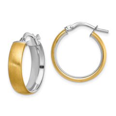 14K Two-Tone Gold Small 5mm Polished & Satin Hoop Earrings