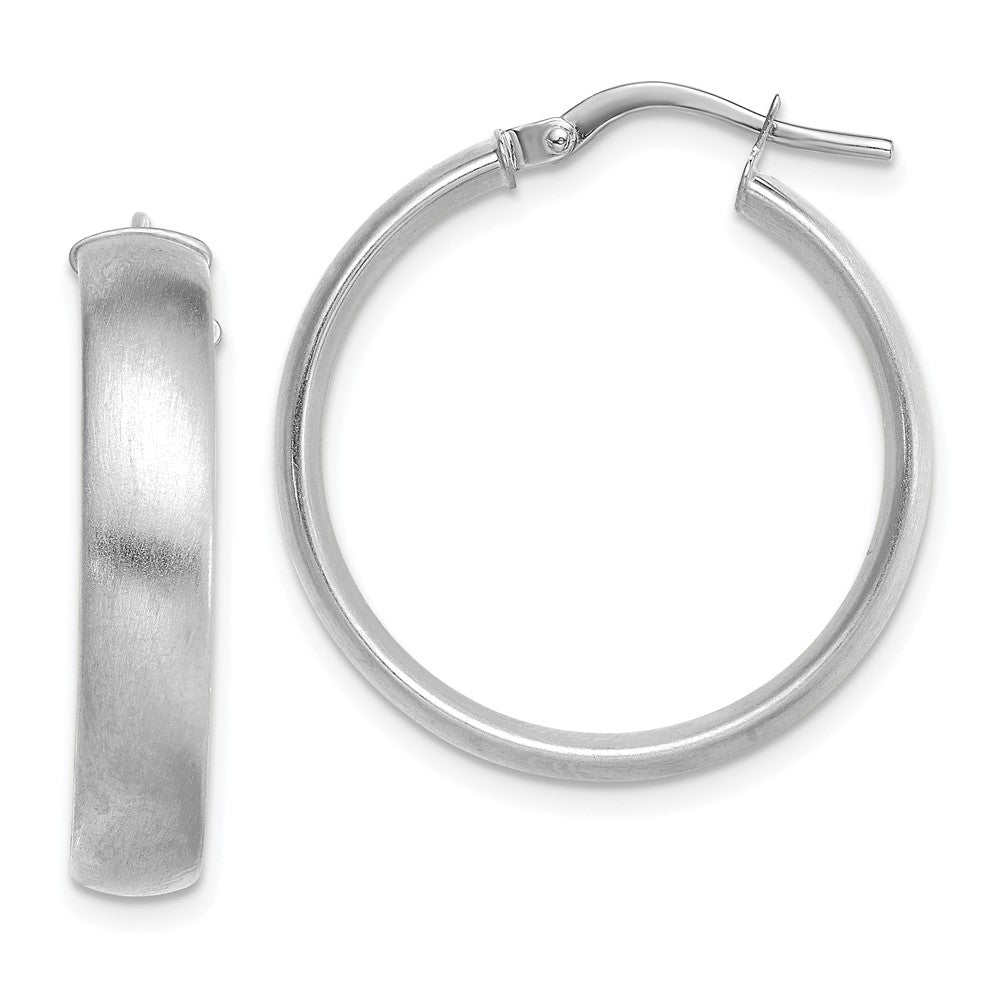 14K White Gold Medium 5mm Satin Hoop Earrings