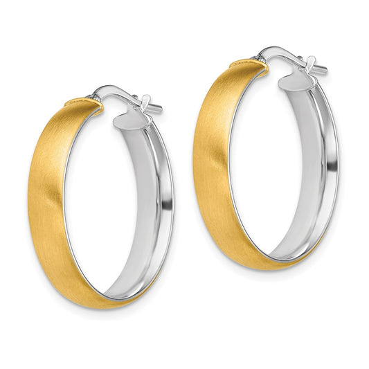 14K Two-Tone Gold Medium 5mm Polished & Satin Hoop Earrings