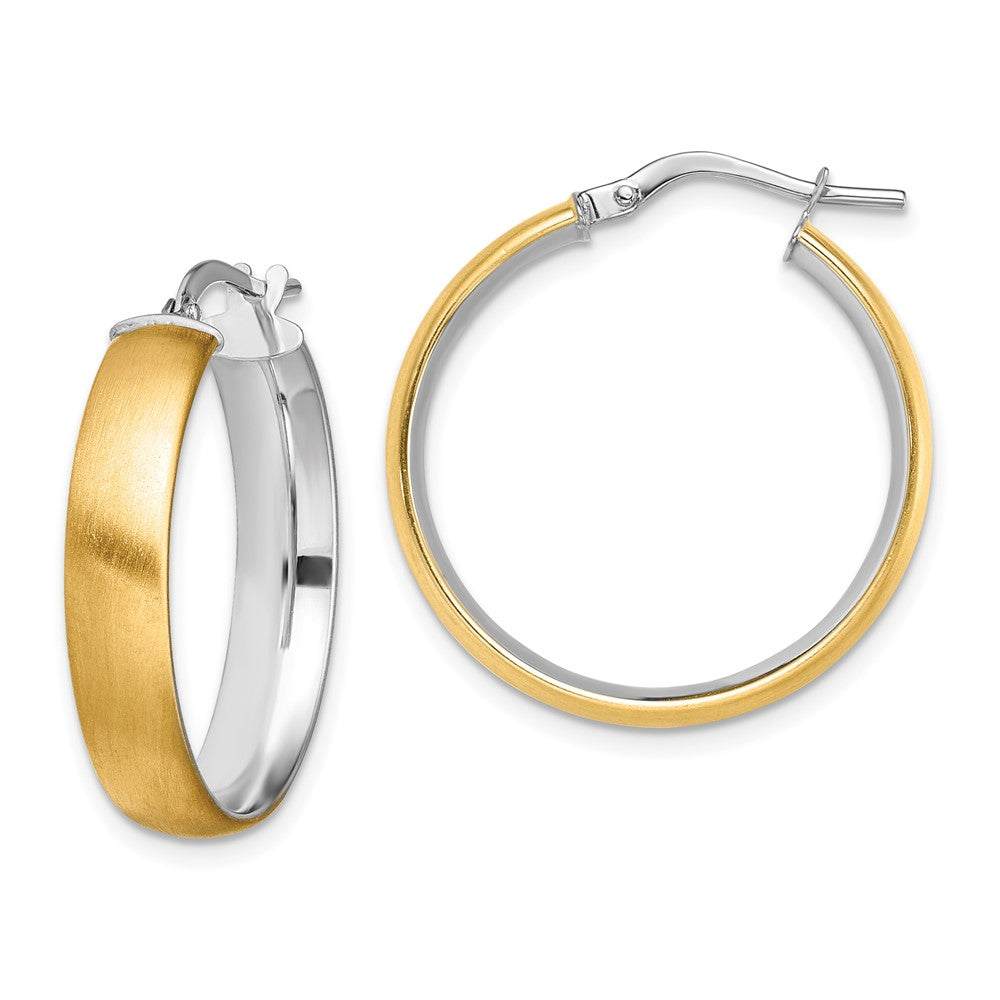 14K Two-Tone Gold Medium 5mm Polished & Satin Hoop Earrings